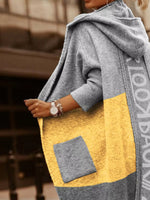 Full Size Hooded Color Block Open Front Cardigan Plus Size