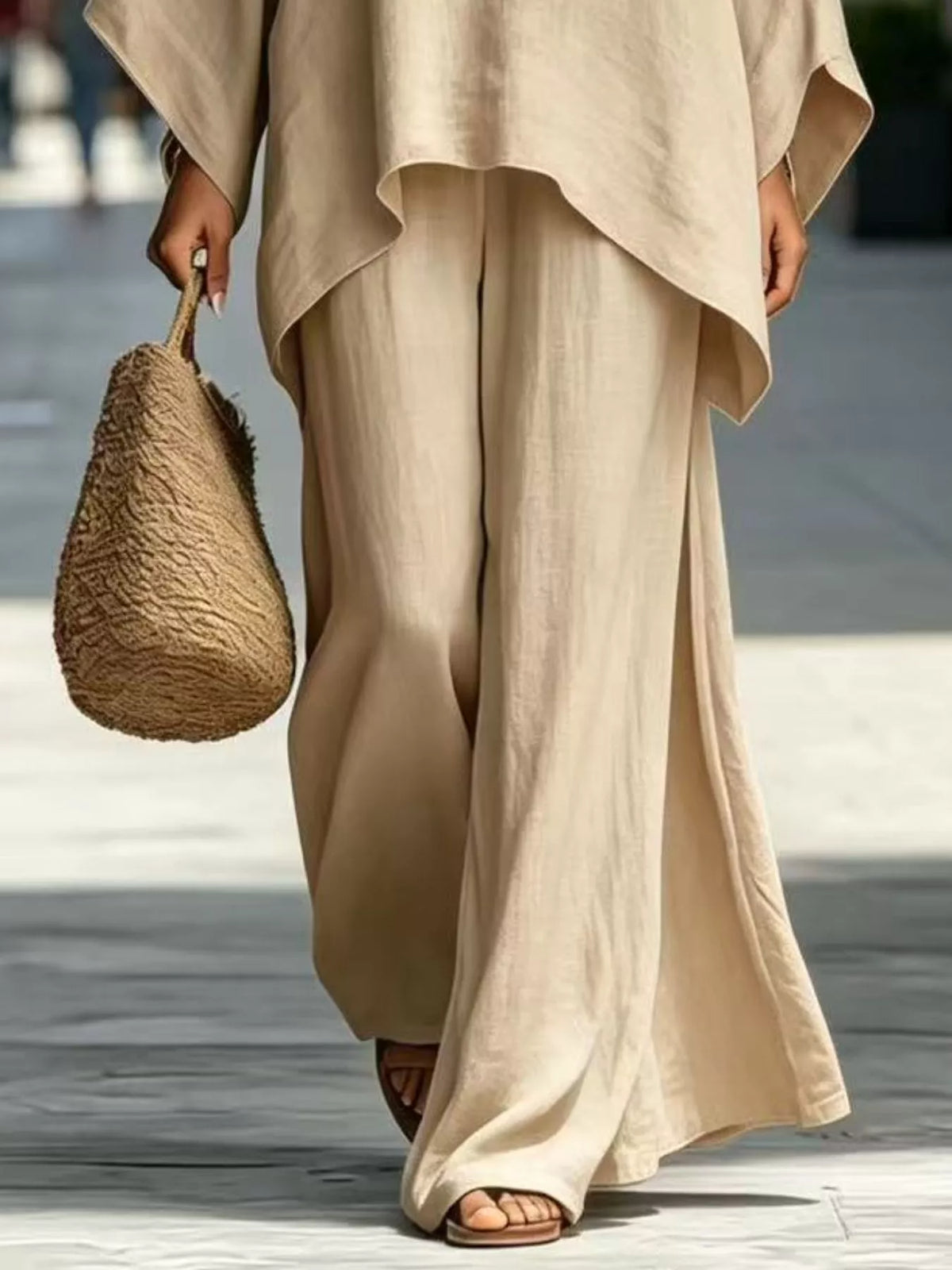Full Size Batwing Sleeve Top and Wide-Leg Pants Set Plus Size
