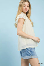 Umgee Scalloped Trim Flutter Sleeve Top