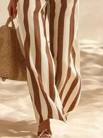 Full Size Striped Half Sleeve Top and Pants Set Plus Size