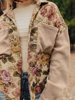 Floral Waffle Knit Patchwork Chest Pockets Buttoned Jacket