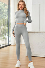 Mock Neck Long Sleeve Top and Leggings Active Set - Ladyez