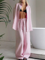 Relaxed Fit Button Up Shirt and Pants Two-Piece Set