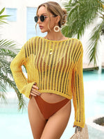 Angel Wings Long Sleeve Round Neck Openwork Cover-Up - Ladyez