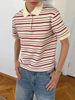 Striped Polo T-Shirt with Contrast Collar - Ladyez