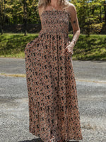 Printed Smocked Bodice Maxi Dress - Ladyez