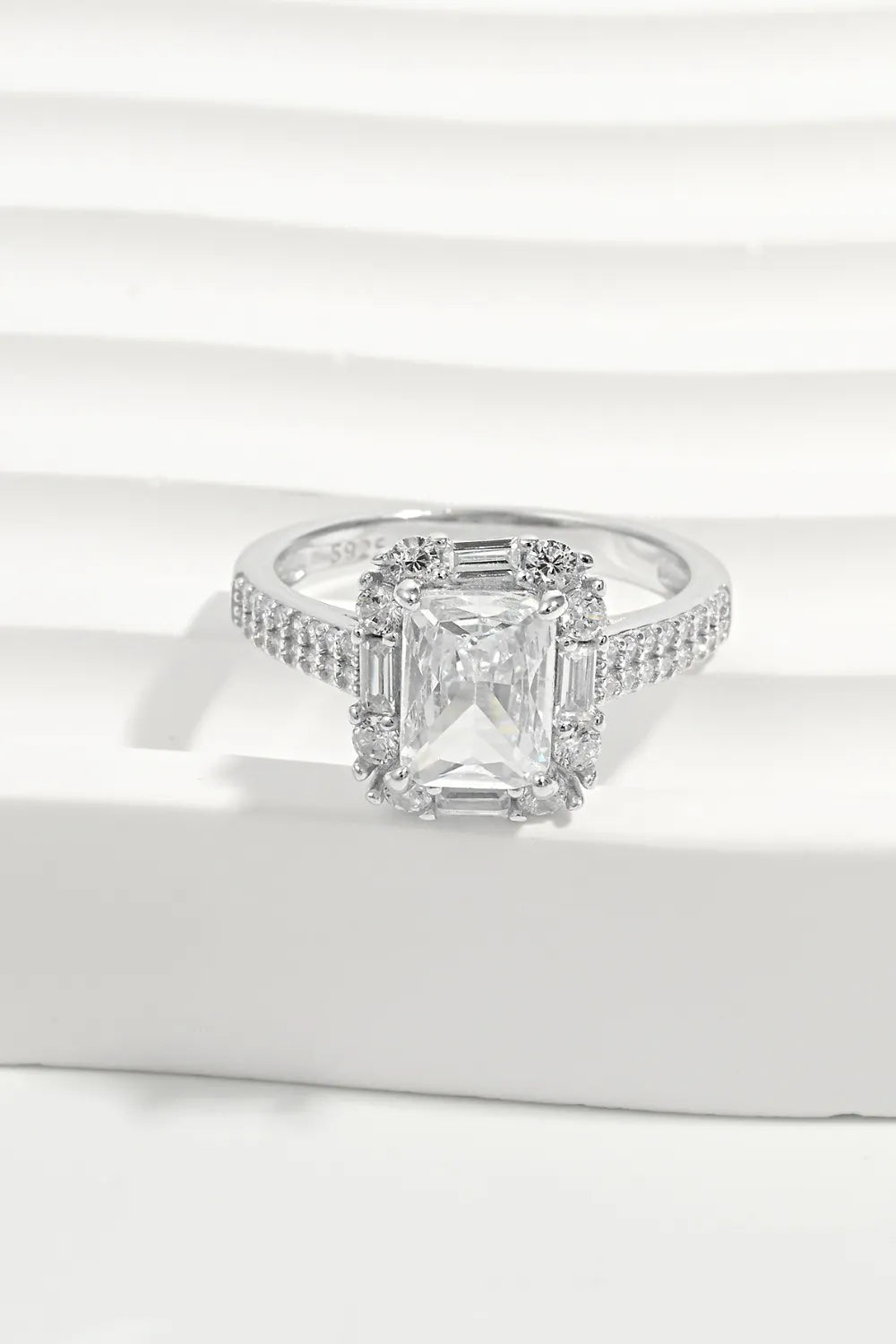 925 Sterling Silver Inlaid Zircon Square Ring