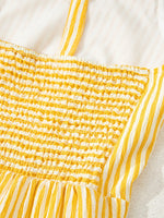 Stripe Shoulder Tie Smocked Back Casual Romper