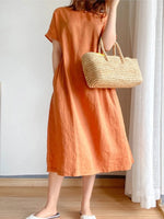 Full Size Casual Round Neck Midi Dress Plus Size - Ladyez