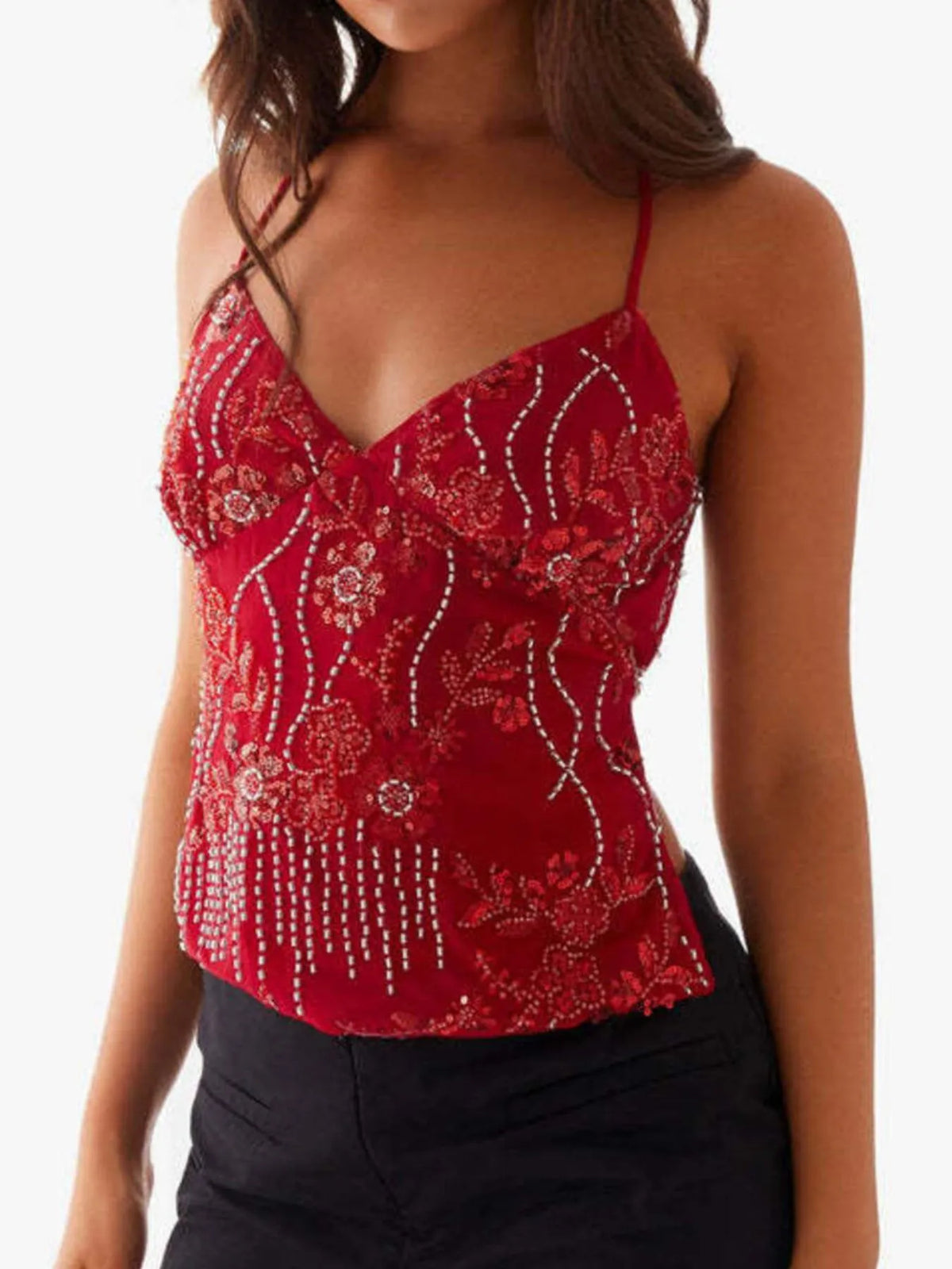 Crisscross Back V-Neck Cami - Ladyez