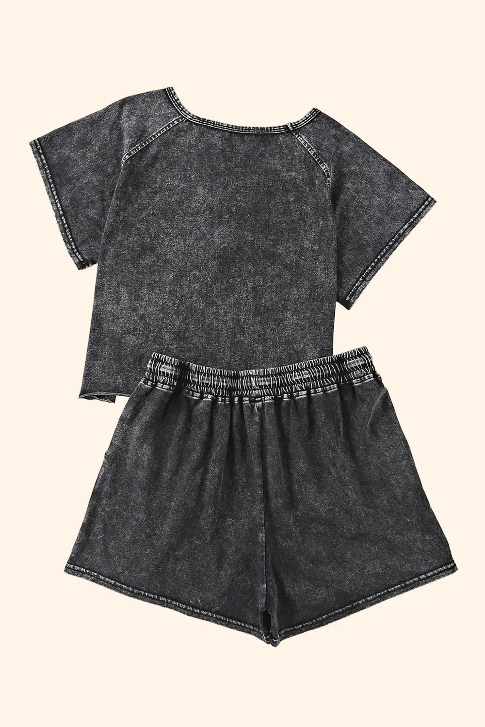 Heathered Round Neck Top and Shorts Lounge Set - Ladyez