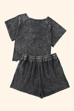 Heathered Round Neck Top and Shorts Lounge Set - Ladyez