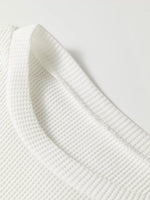 Rounded Neck Waffle Long Sleeve Top