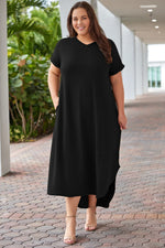 Plus Size V-Neck Short Sleeve Maxi Dress - Ladyez