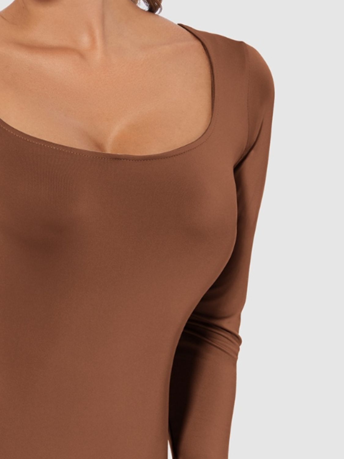 Full Size Scoop Neck Long Sleeve Bodysuit - Ladyez
