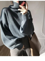 Oversized Turtleneck Ribbed Knit Sweater