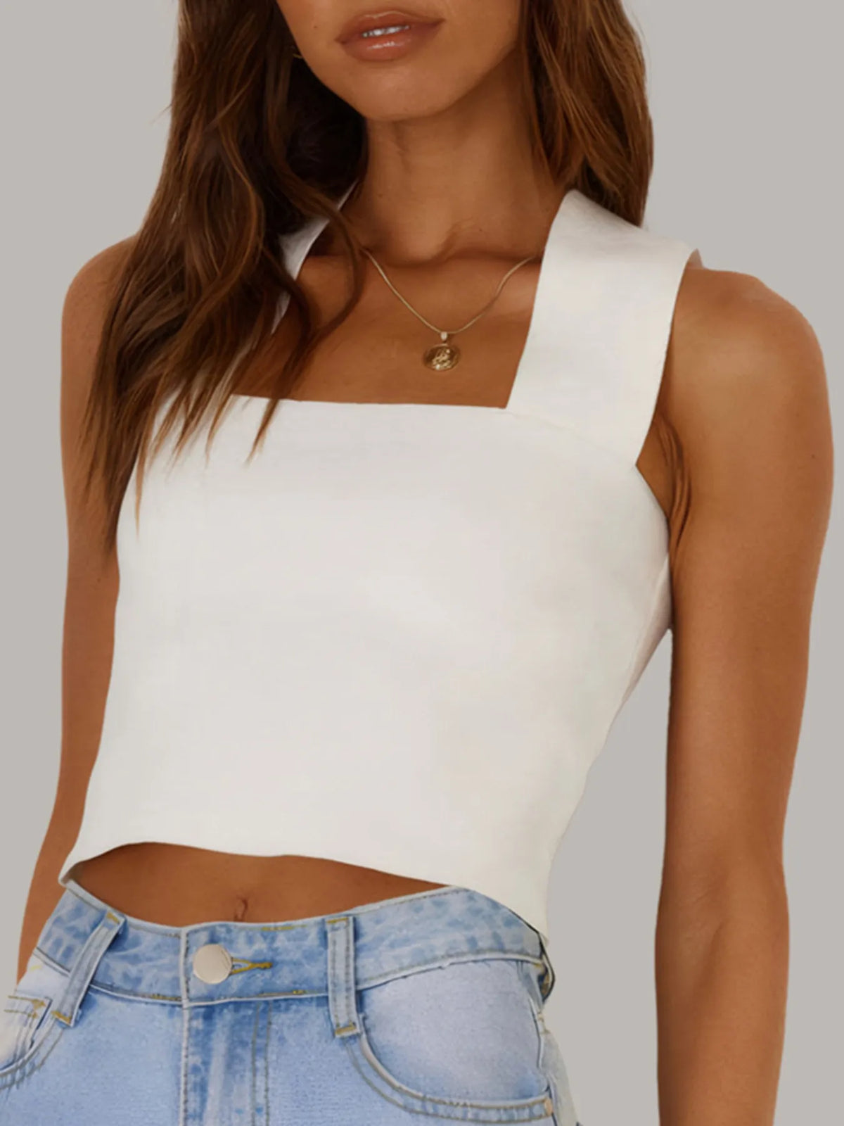Square Neck Ribbed Crop Tank Top