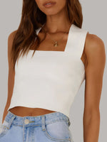 Square Neck Ribbed Crop Tank Top