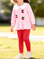 Children's Cherry Peplum Top and Leggings Set