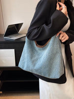 Denim Shoulder Bag with Leather Trim