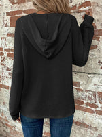 Waffle Knit Long Sleeve Drawstring Hooded Top - Ladyez