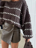 Chunky Knit Striped Sweater with Balloon Sleeves