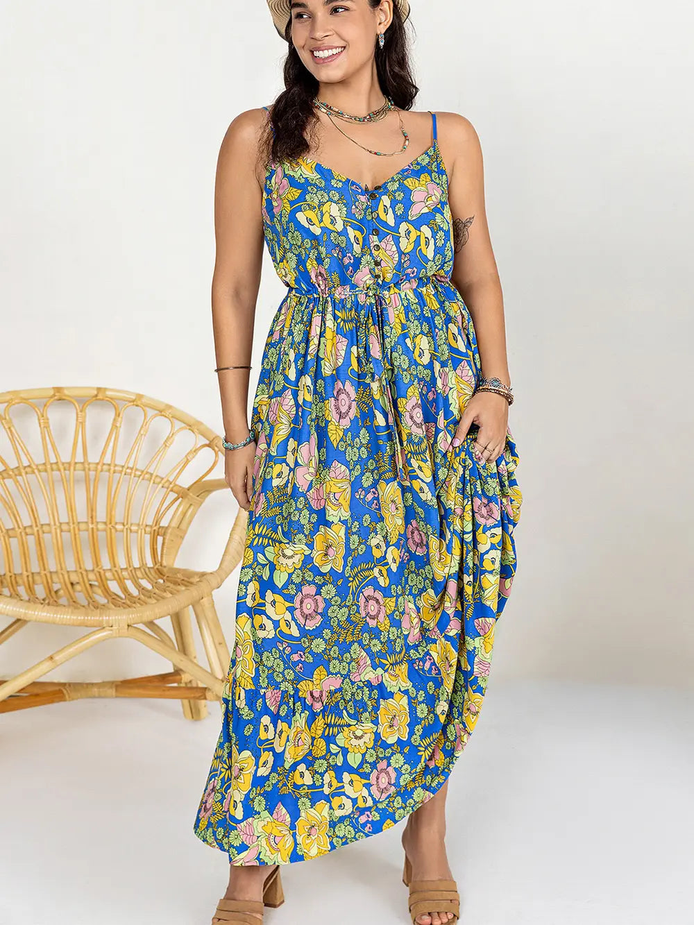 Drawstring Ruffle Hem Maxi Dress - Ladyez