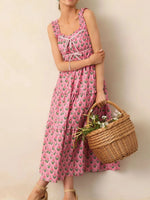 Floral Print Ruffled Midi Dress with Pockets