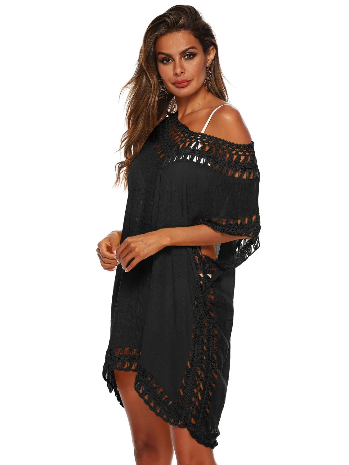 Bohemian Crochet Trim Beach Cover Up Dress - Ladyez