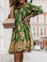 Paisley Print Tie Neck Half Sleeve Mini Dress