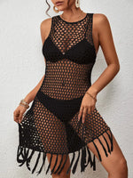 Tassel Hem Hollow Out Sleeveless Cover Up - Ladyez