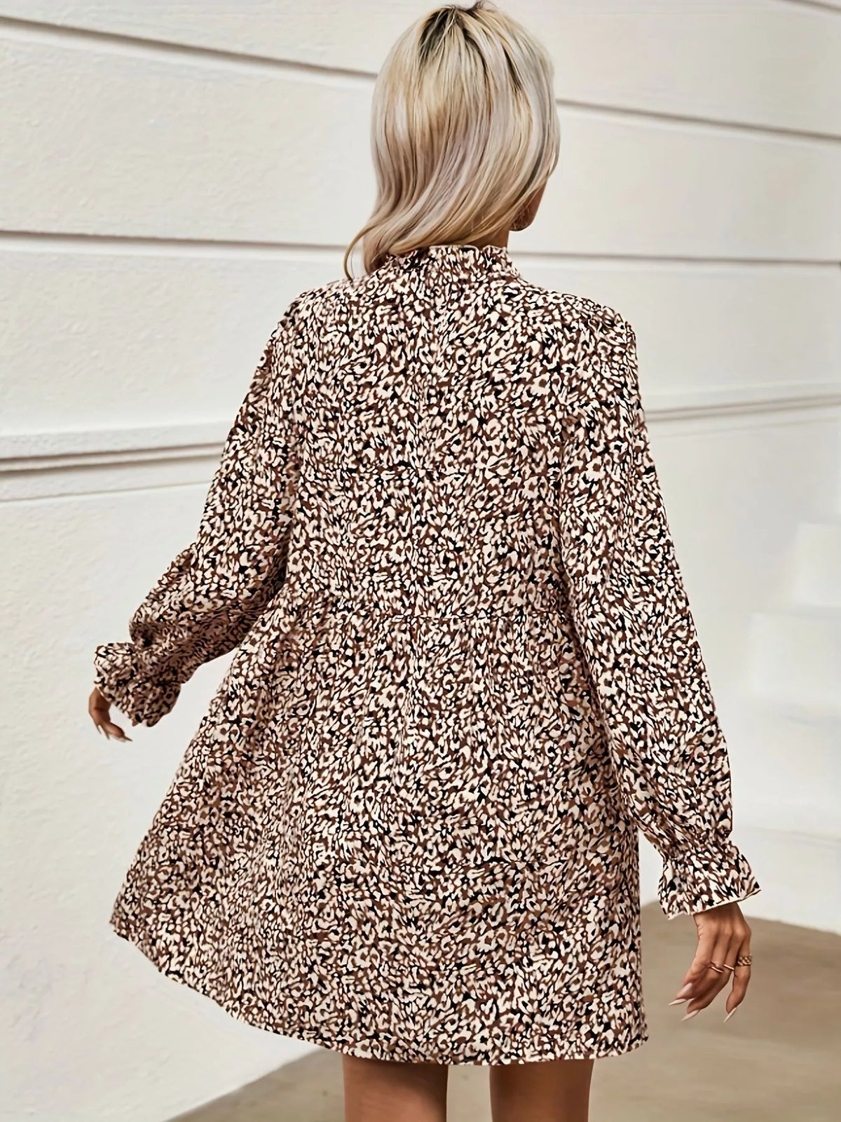 Notched Flounce Sleeve Mini Dress