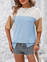 Mandy Color Block Round Neck Half Sleeve T-Shirt - Ladyez