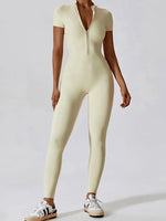 Basic Bae Half Zip Short Sleeve Active Jumpsuit - Ladyez