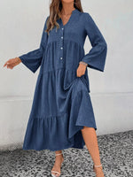 Ruffle Hem Button Front Tiered Dress
