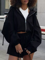 Zip Up Long Sleeve Outerwear and Shorts Set