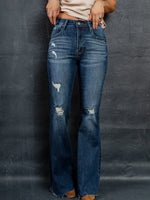Distressed High-Waisted Flare Jeans - Ladyez