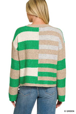 Zenana Lightweight Wool Blend Color Block Sweater