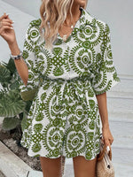 Printed Tie Waist Button Front Romper