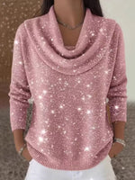 Full Size Glitter Cowl Neck Long Sleeve Sweater Plus Size