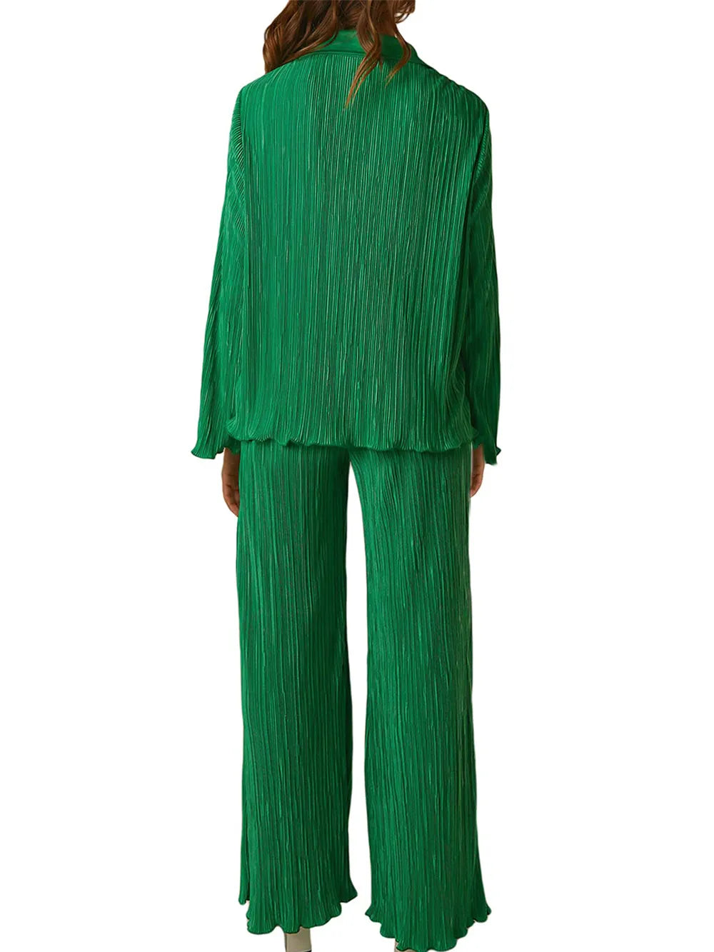 Collared Neck Long Sleeve Top and Pants Lounge Set - Ladyez