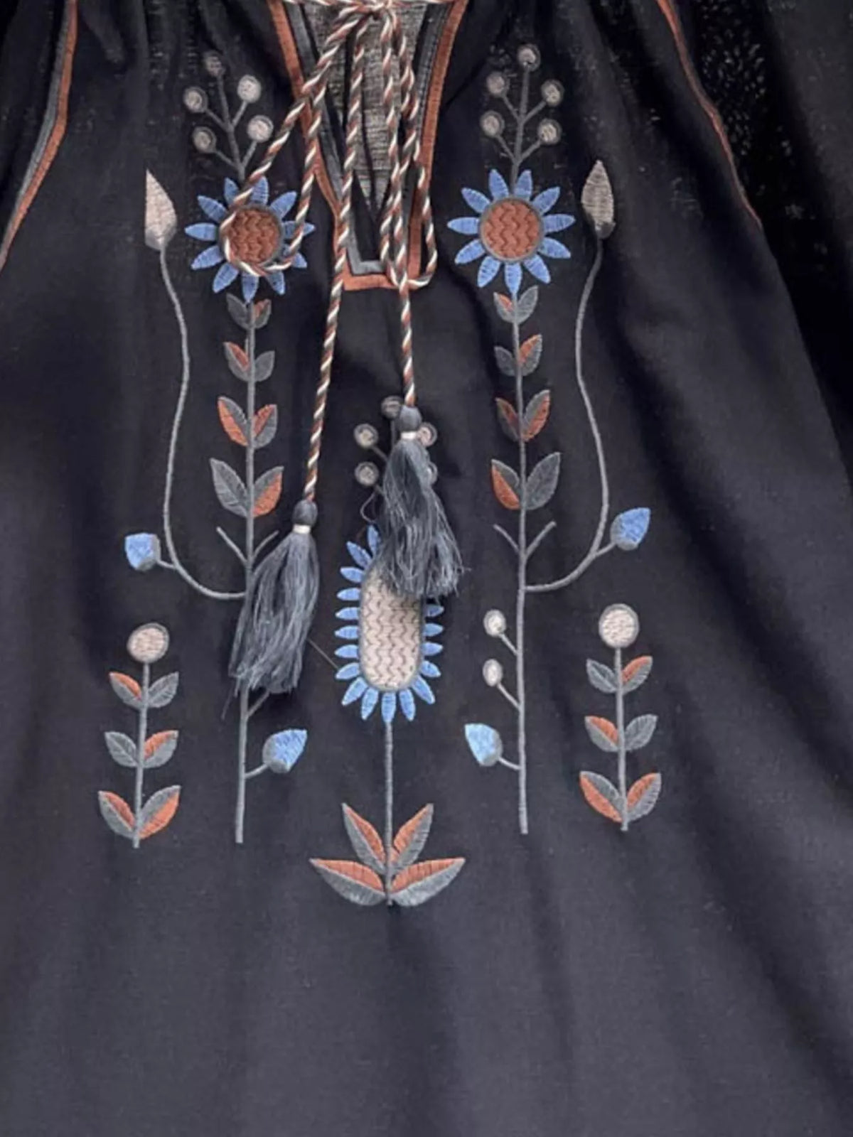 Embroidered Tie Neck Blouse