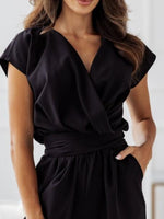 Surplice Cap Sleeve Tie Waist Jumpsuit - Ladyez