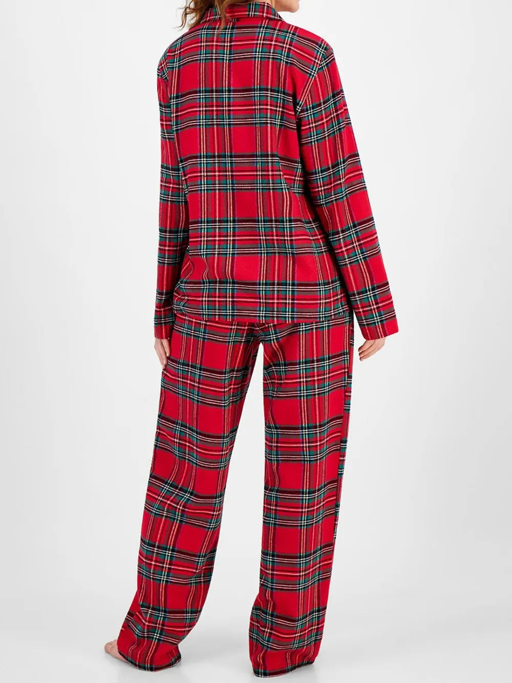 Plaid Collared Neck Button Up Top and Pants Lounge Set - Ladyez