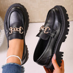 Chain Decor Round Toe Loafers