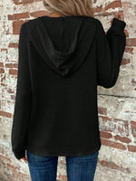 Waffle Knit Button Detail Hoodie