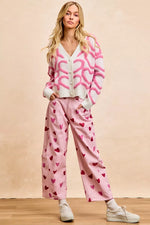 BiBi Textured Heart Buttoned V Neck Cardigan