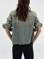 Distressed Wash Button Up Denim Jacket