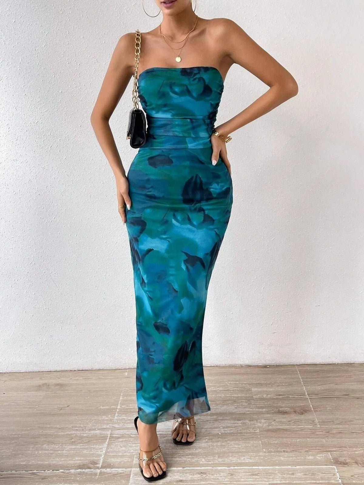 Printed Side Slit Tube Dress - Ladyez