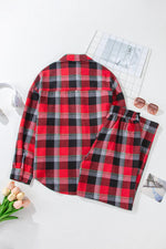 Plaid Long Sleeve Top and Pants Lounge Set - Ladyez